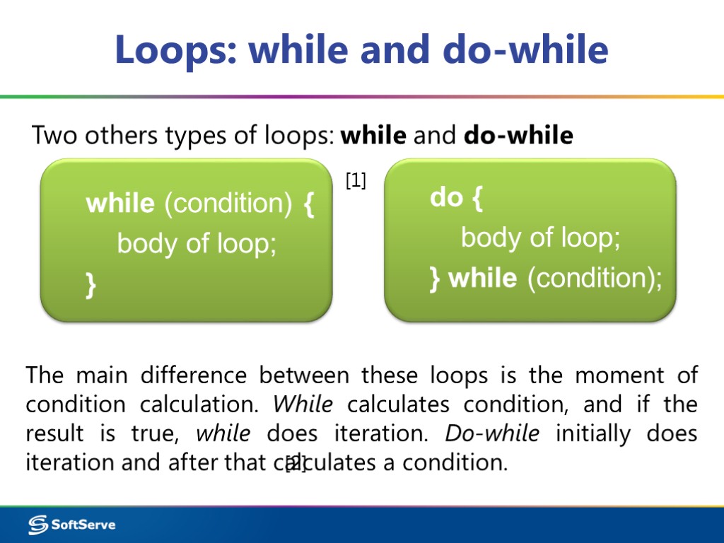 Loops: while and do-while Two others types of loops: while and do-while while (condition)